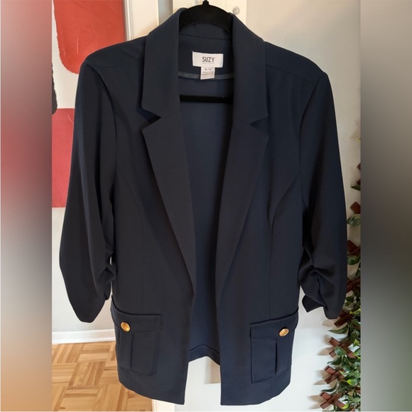 Jackets & Blazers - Suzy Shier Navy Blue Knit Blazer